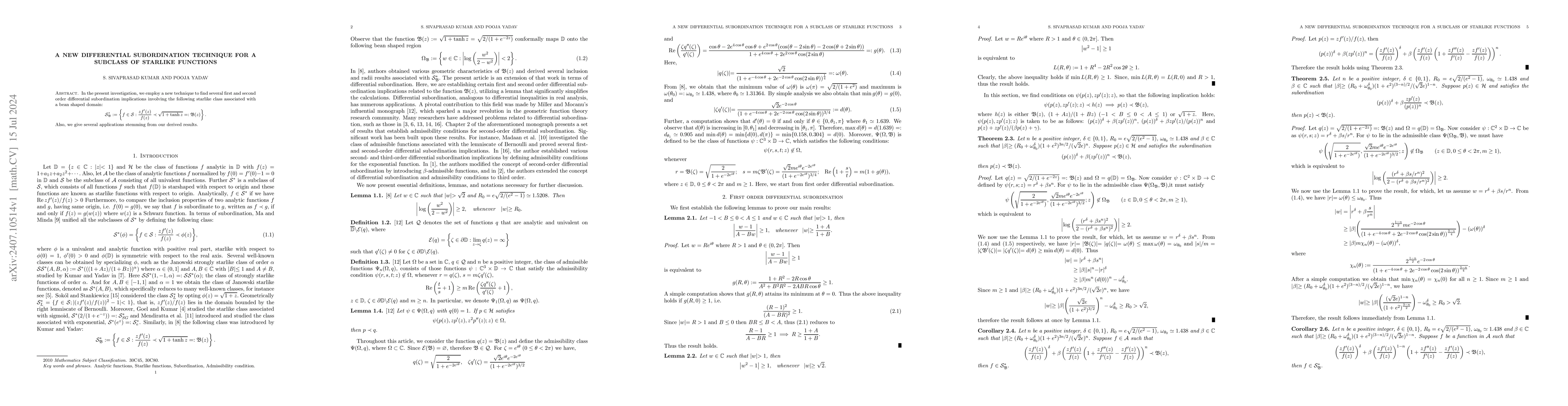 Thumbnail for A new differential subordination technique for a subclass of starlike
  functions