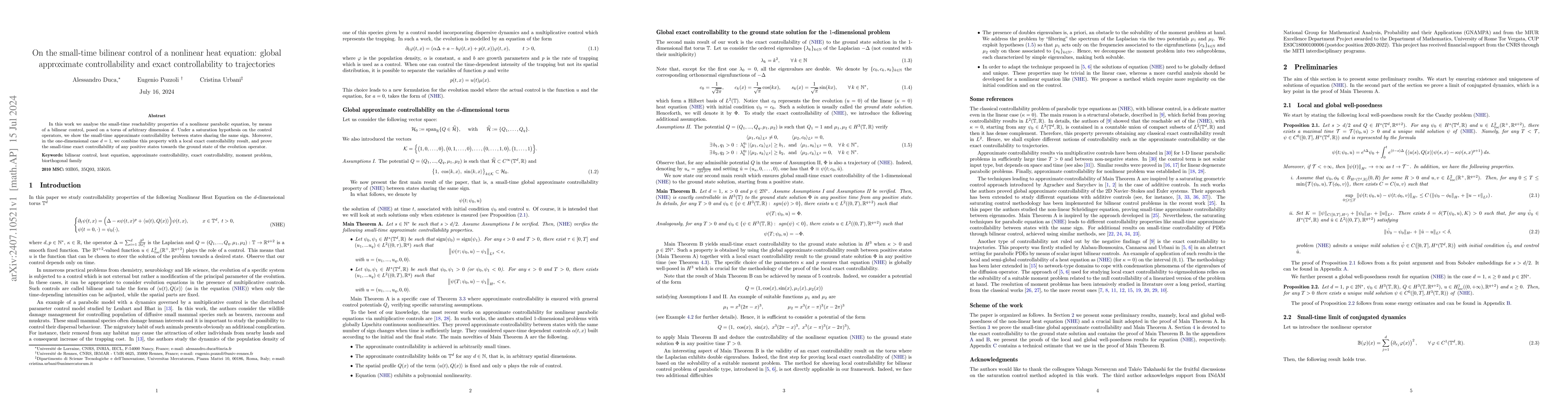 Thumbnail for On the small-time bilinear control of a nonlinear heat equation: global
  approximate controllability and exact controllability to trajectories