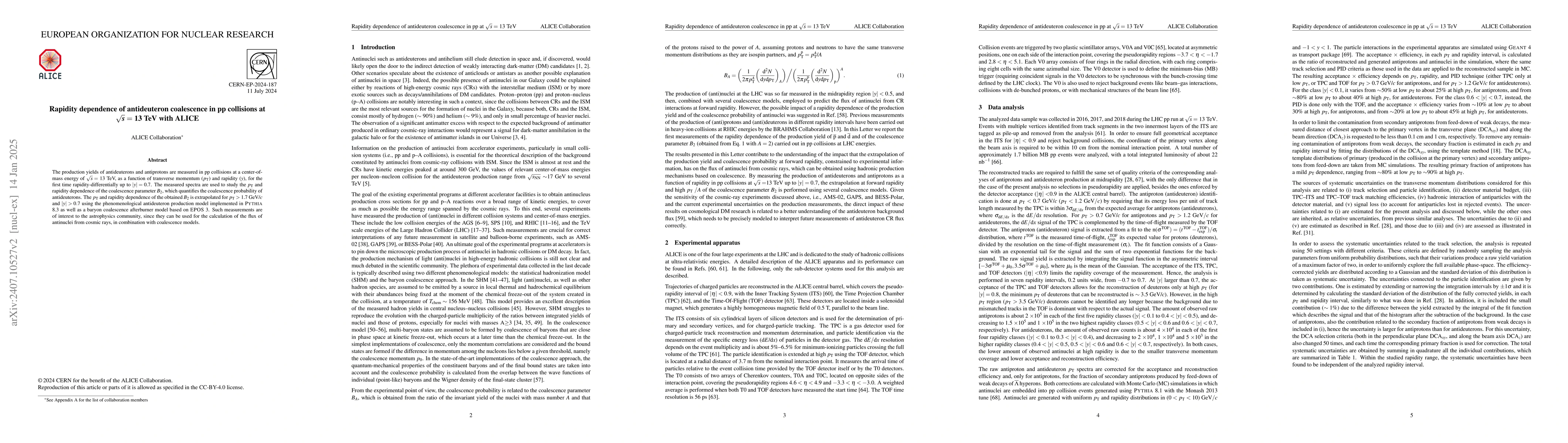 Thumbnail for Rapidity dependence of antideuteron coalescence in pp collisions at
  $\sqrt{s}$ = 13 TeV with ALICE