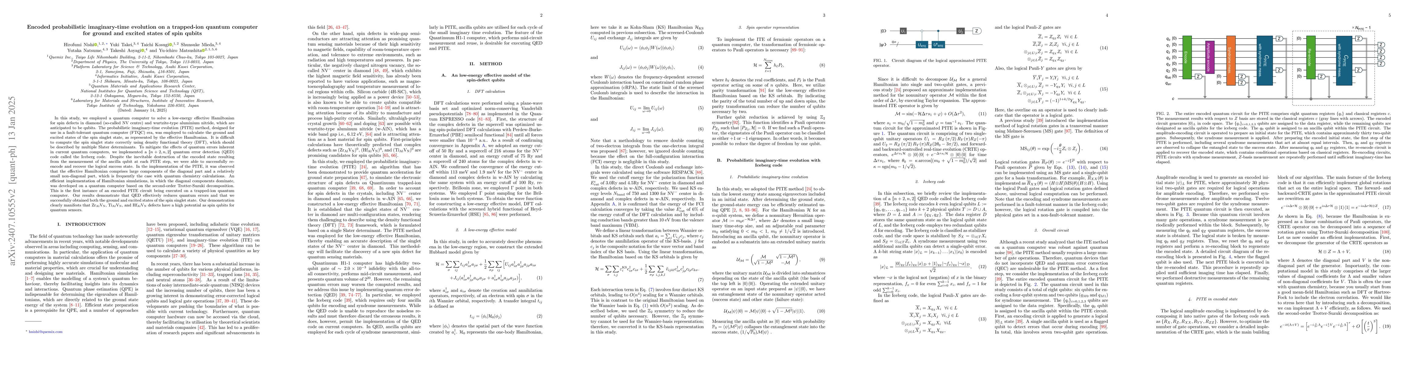 Thumbnail for Encoded probabilistic imaginary-time evolution on a trapped-ion quantum
  computer for ground and excited states of spin qubits