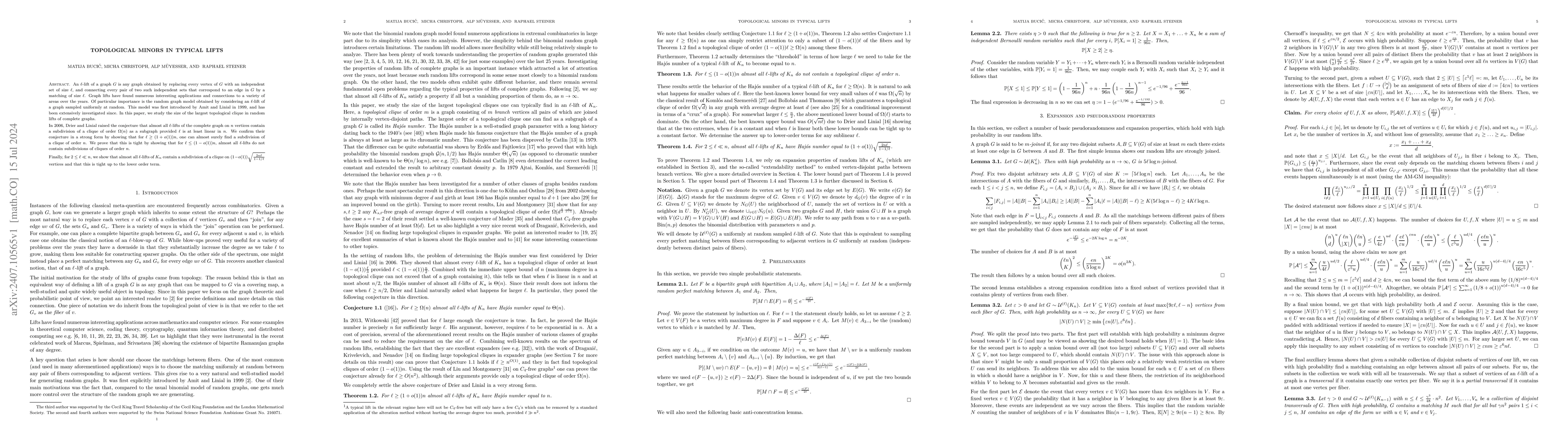 Thumbnail for Topological Minors in Typical Lifts