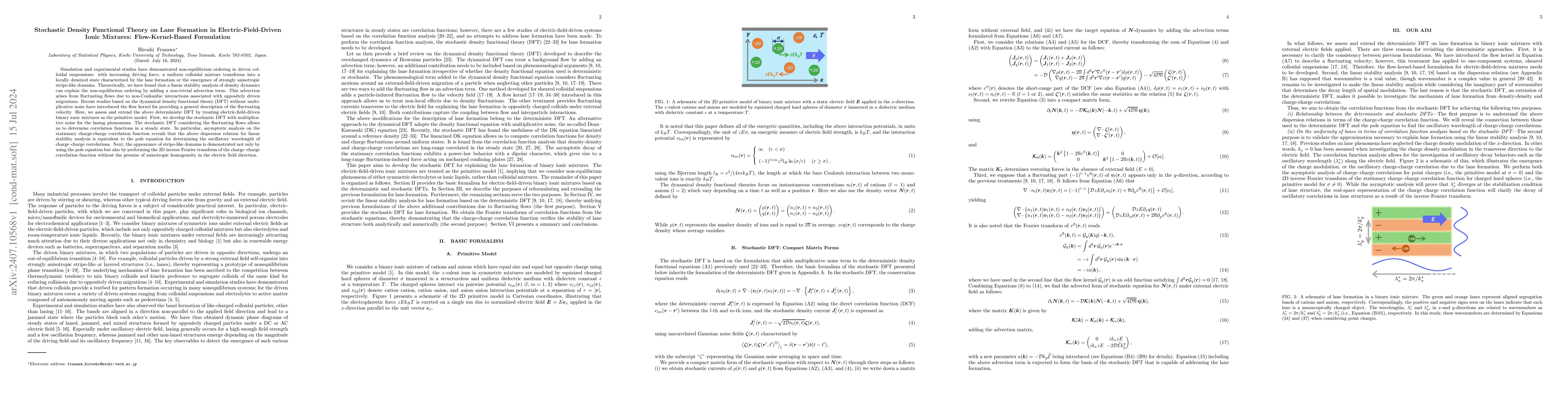 Thumbnail for Stochastic Density Functional Theory on Lane Formation in
  Electric-Field-Driven Ionic Mixtures: Flow-Kernel-Based Formulation