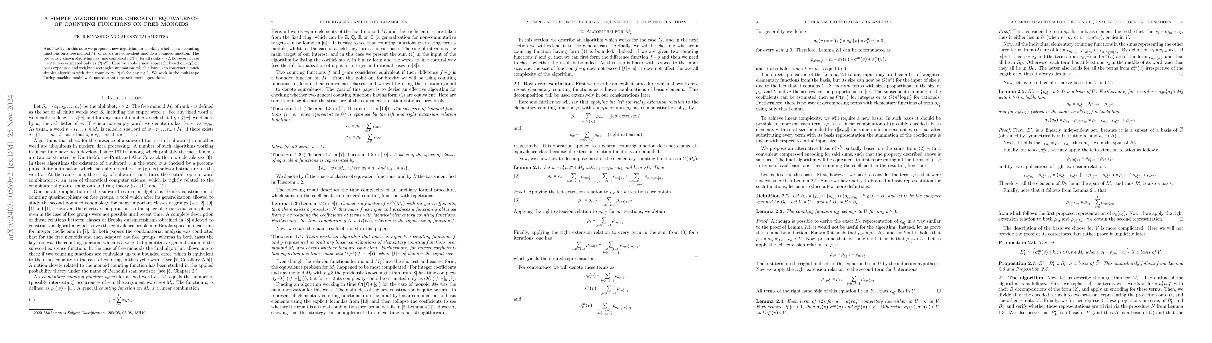 Thumbnail for A simple algorithm for checking equivalence of counting functions on
  free monoids