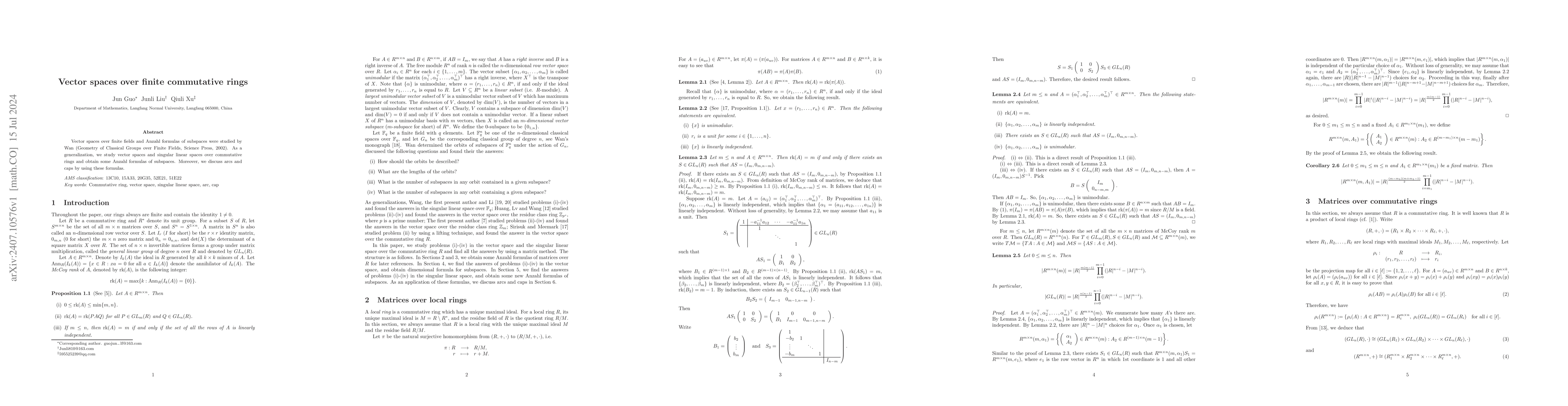 Thumbnail for Vector spaces over finite commutative rings