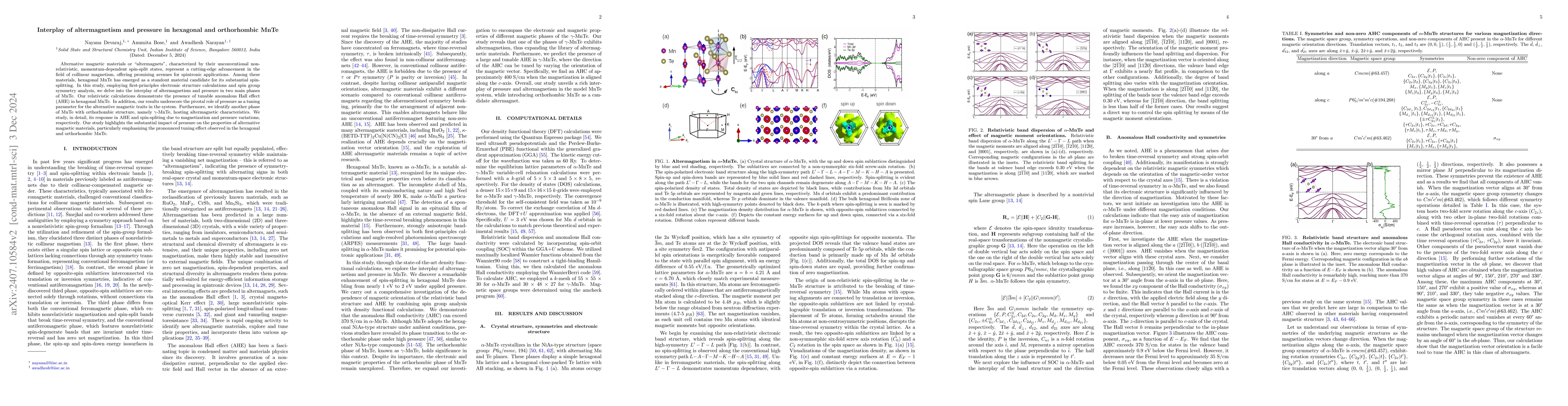 Thumbnail for Interplay of altermagnetism and pressure in hexagonal and orthorhombic
  MnTe