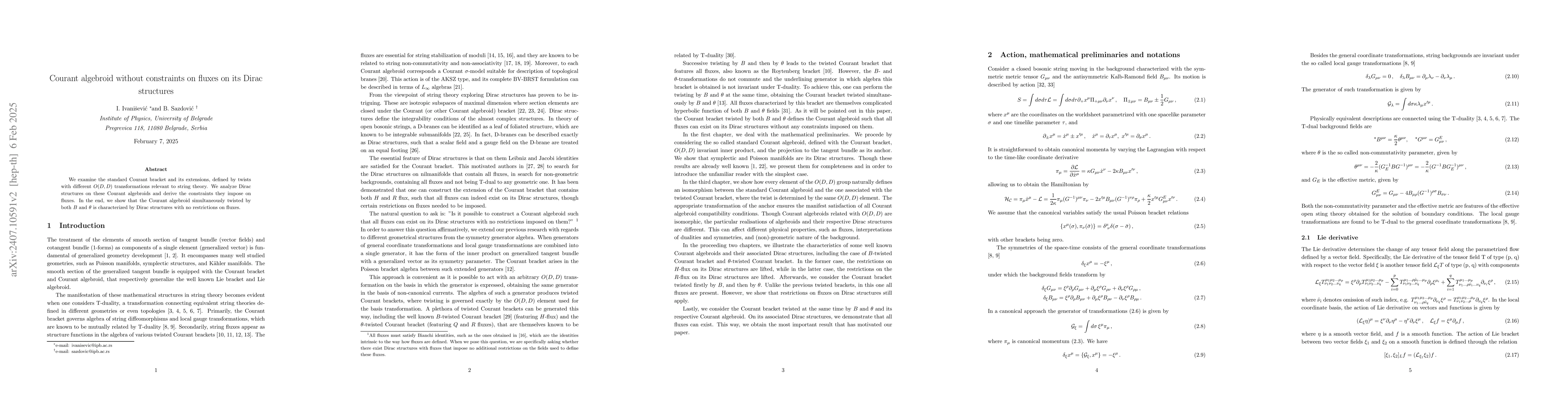 Thumbnail for Courant algebroid without constraints on fluxes on its Dirac structures