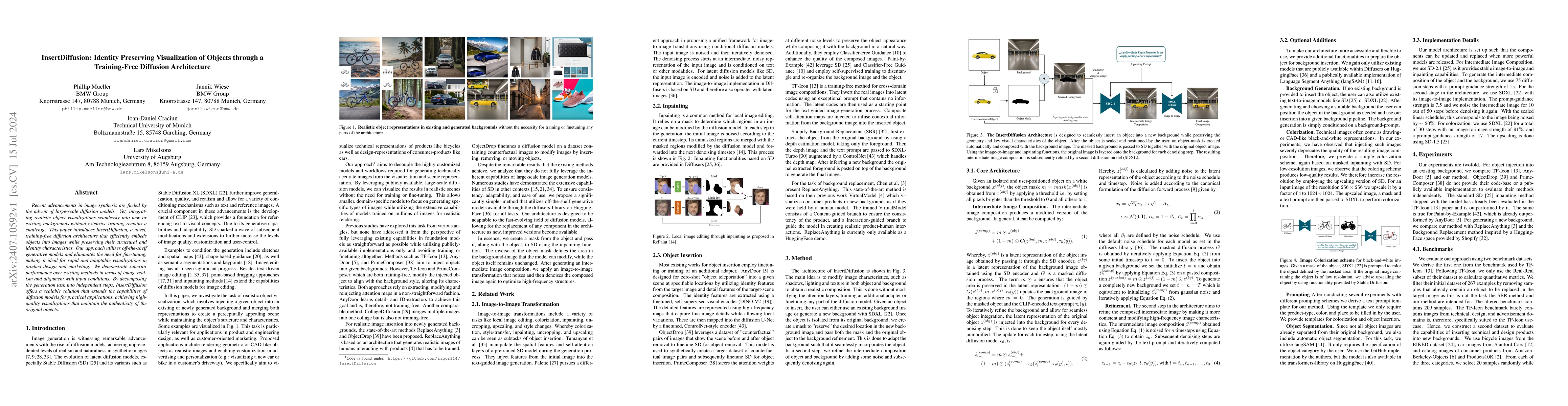 Thumbnail for InsertDiffusion: Identity Preserving Visualization of Objects through a
  Training-Free Diffusion Architecture