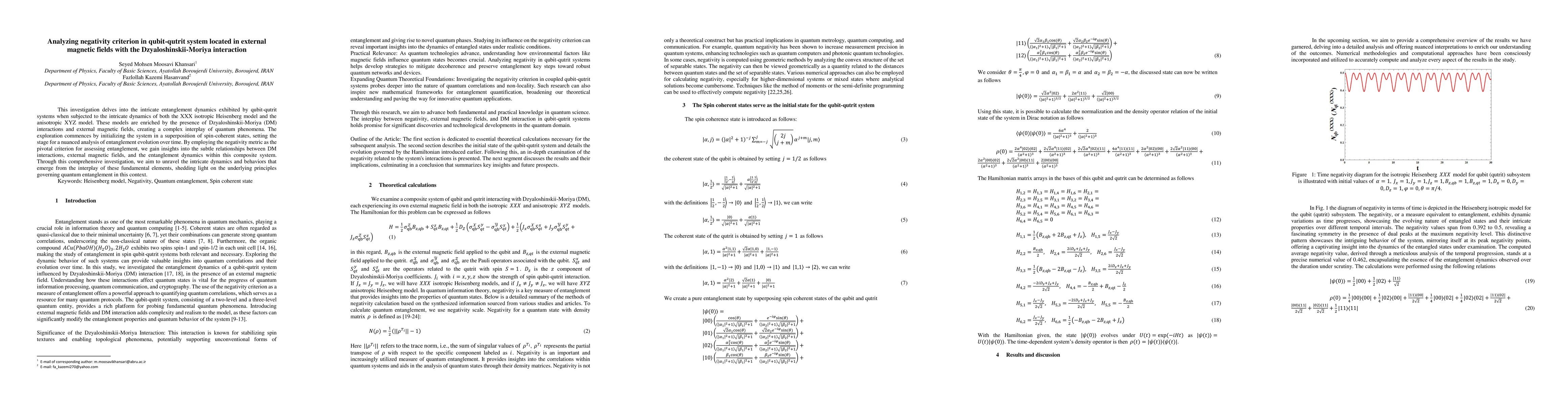 Thumbnail for Analyzing negativity criterion in qubit-qutrit system located in
  external magnetic fields with the Dzyaloshinskii-Moriya interaction