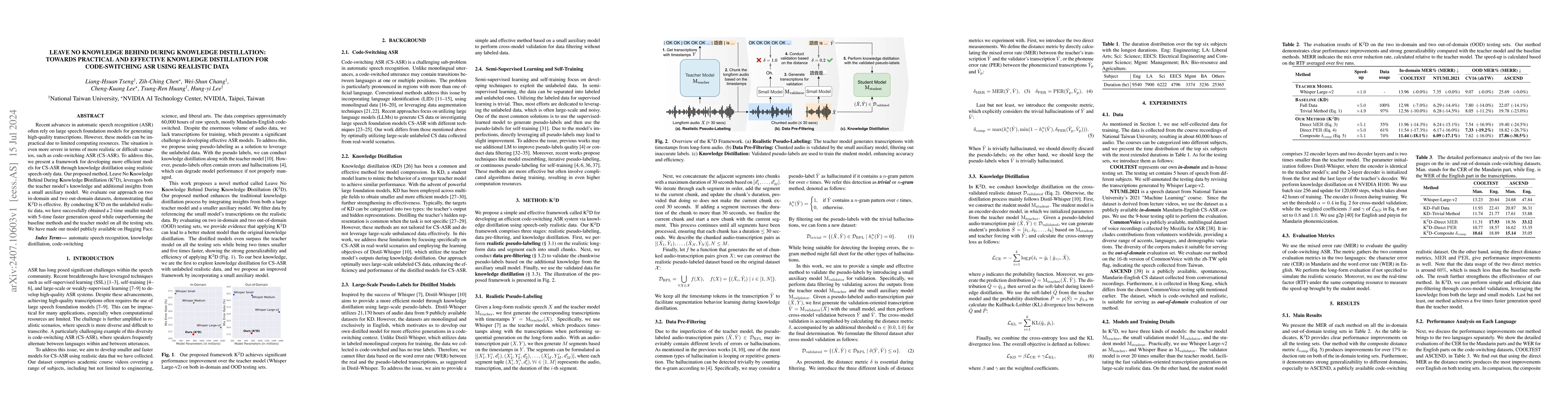 Thumbnail for Leave No Knowledge Behind During Knowledge Distillation: Towards
  Practical and Effective Knowledge Distillation for Code-Switching ASR Using
  Realistic Data