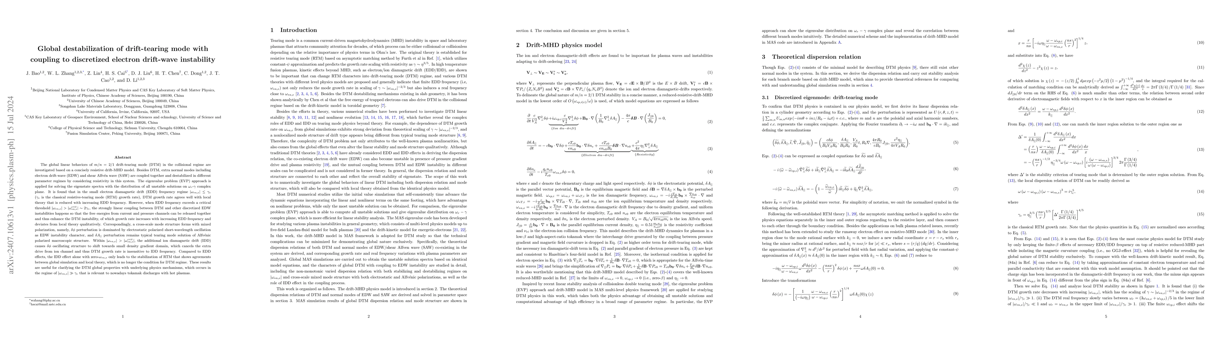 Thumbnail for Global destabilization of drift-tearing mode with coupling to
  discretized electron drift-wave instability