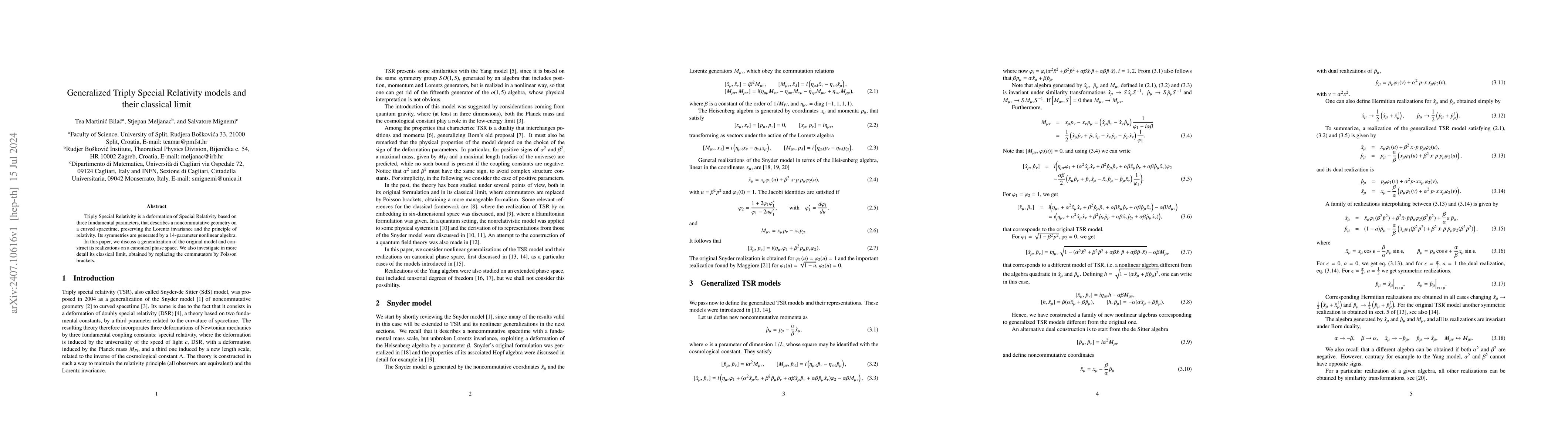 Thumbnail for Generalized Triply Special Relativity models and their classical limit