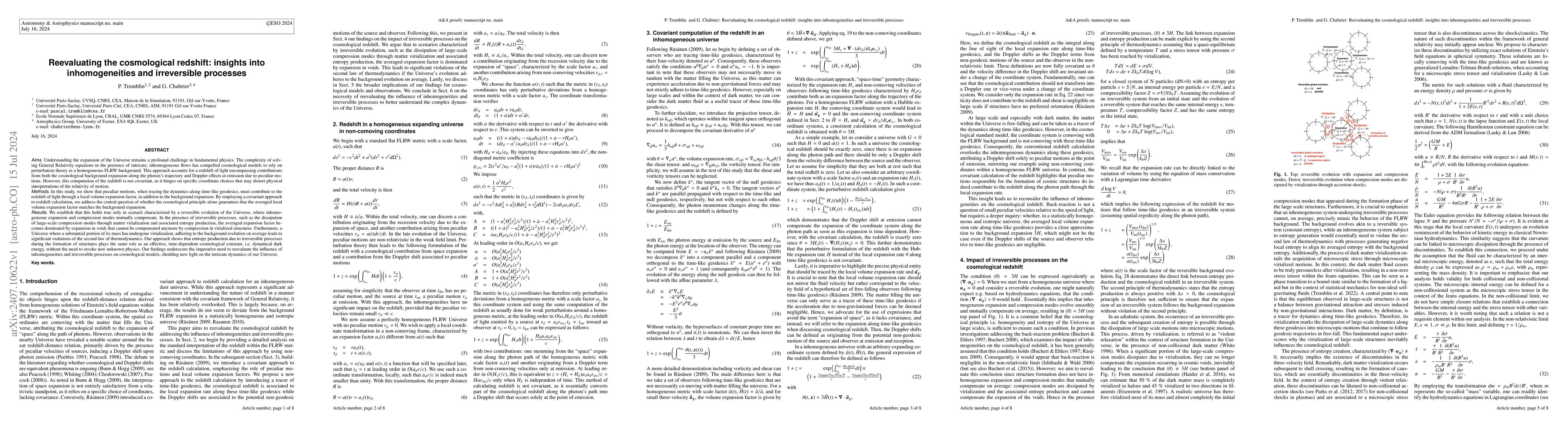 Thumbnail for Reevaluating the cosmological redshift: insights into inhomogeneities
  and irreversible processes
