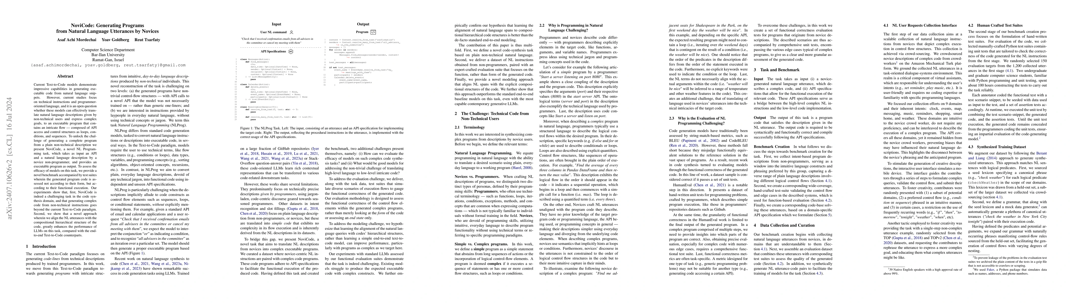 Thumbnail for NoviCode: Generating Programs from Natural Language Utterances by
  Novices
