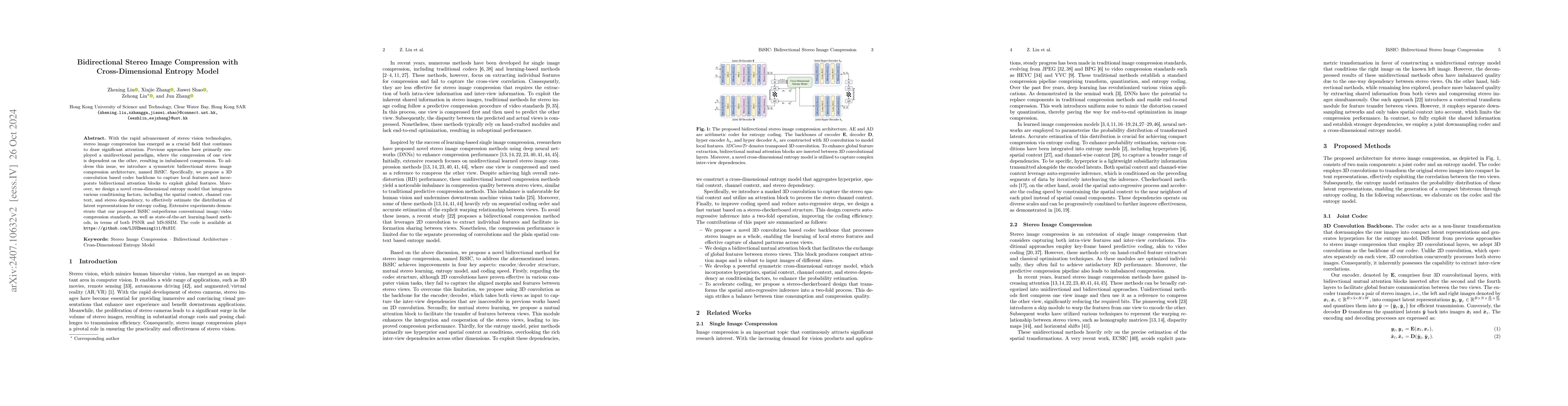 Thumbnail for Bidirectional Stereo Image Compression with Cross-Dimensional Entropy
  Model