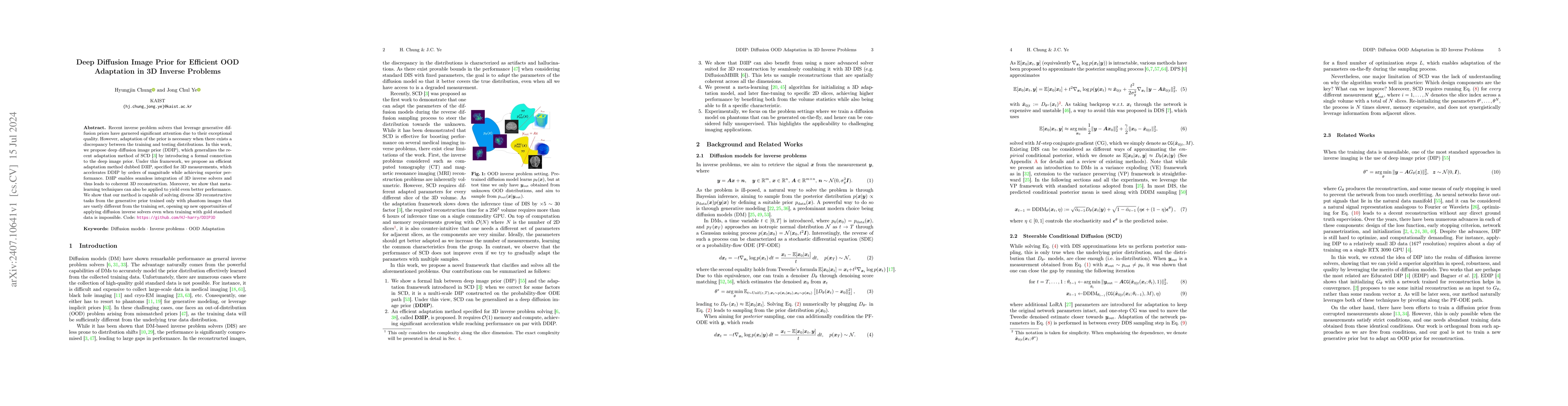 Thumbnail for Deep Diffusion Image Prior for Efficient OOD Adaptation in 3D Inverse
  Problems