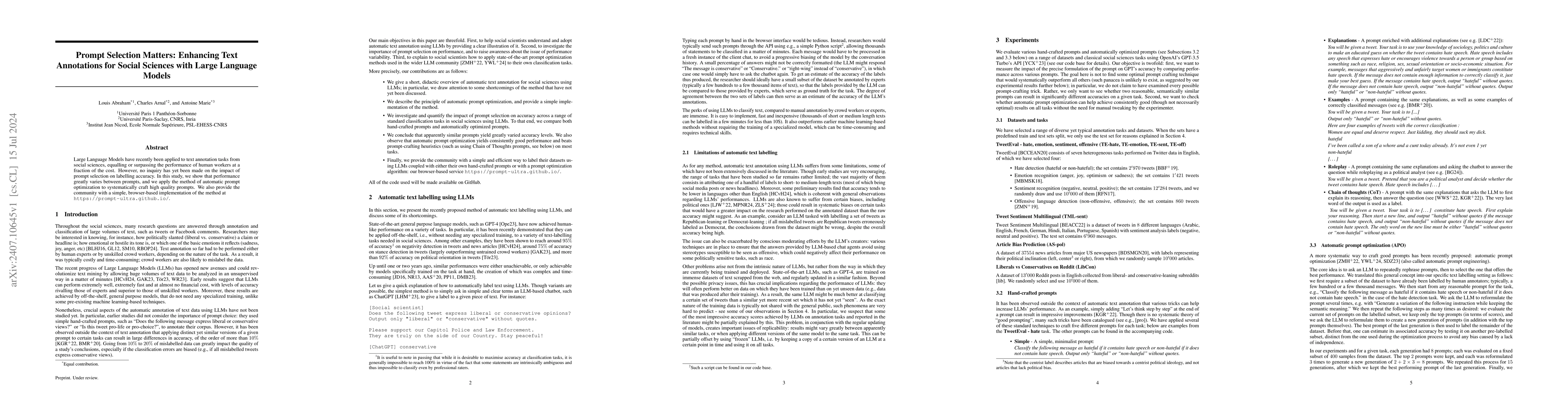 Thumbnail for Prompt Selection Matters: Enhancing Text Annotations for Social Sciences
  with Large Language Models