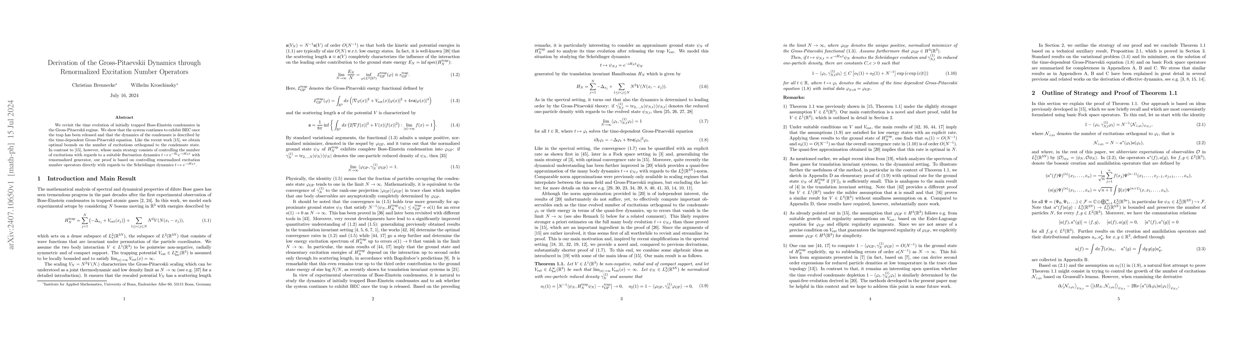 Thumbnail for Derivation of the Gross-Pitaevskii Dynamics through Renormalized
  Excitation Number Operators