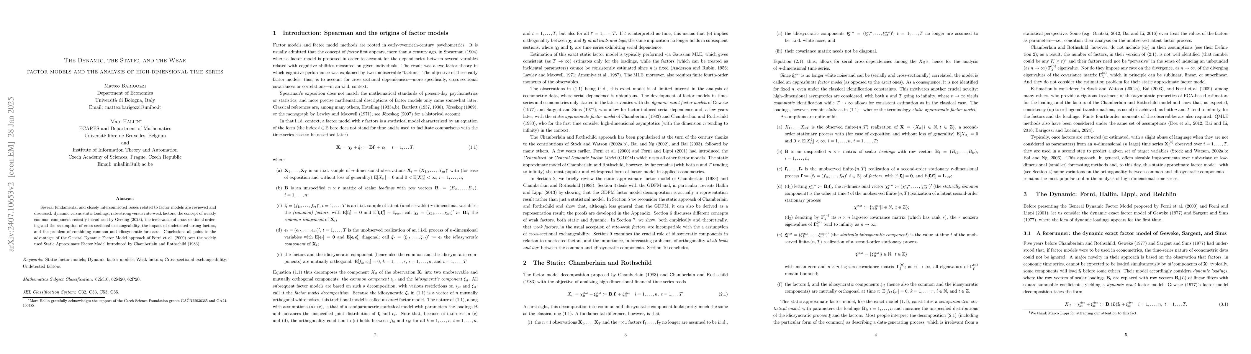 Thumbnail for The Dynamic, the Static, and the Weak factor models and the analysis of
  high-dimensional time series