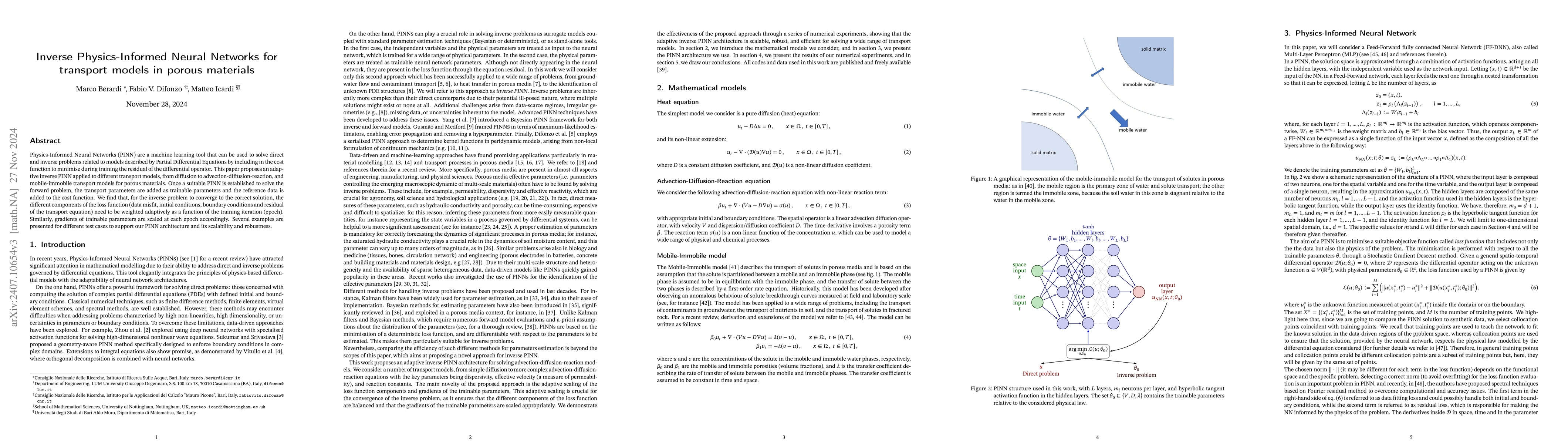Thumbnail for Inverse Physics-Informed Neural Networks for transport models in porous
  materials