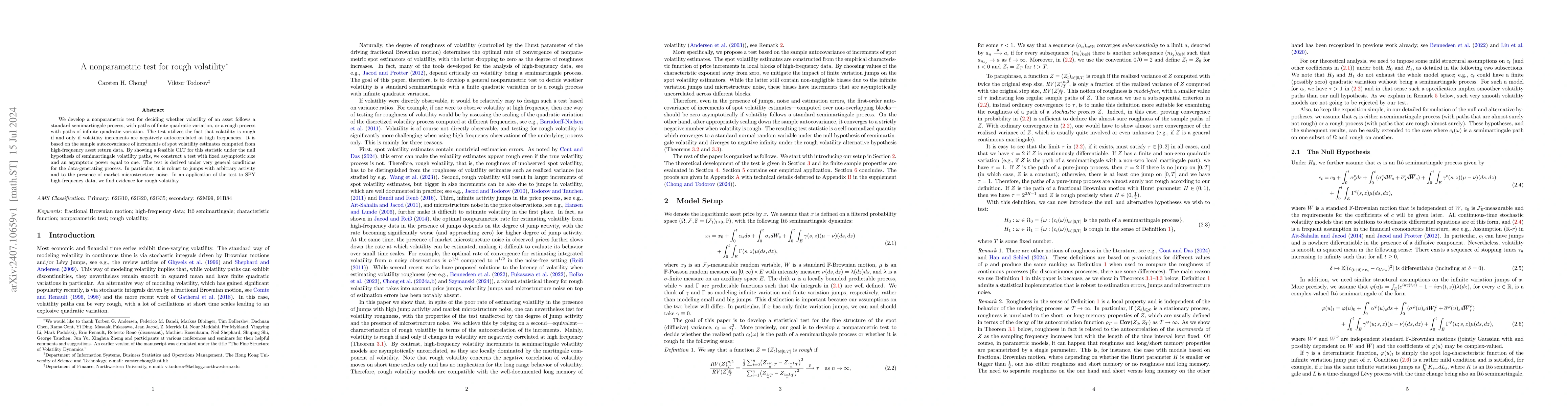 Thumbnail for A nonparametric test for rough volatility