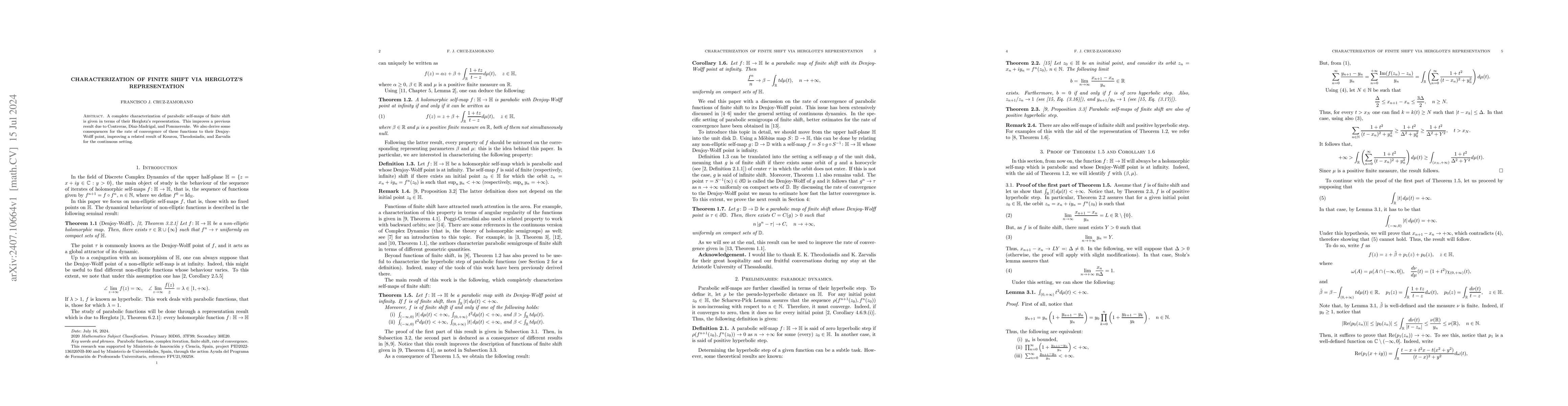 Thumbnail for Characterization of finite shift via Herglotz's representation