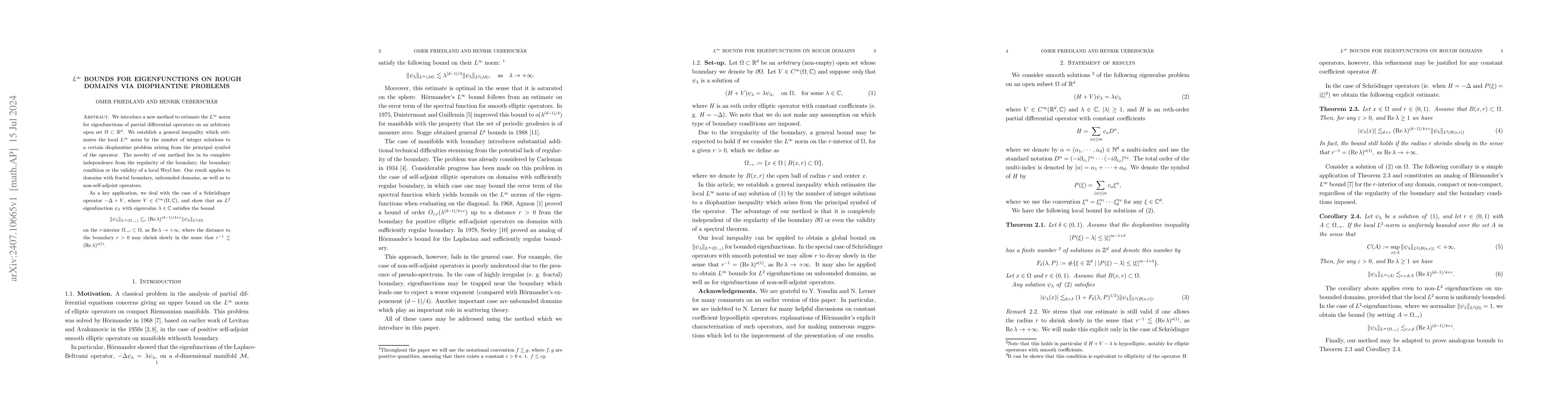 Thumbnail for $L^\infty$ bounds for eigenfunctions on rough domains via diophantine
  problems