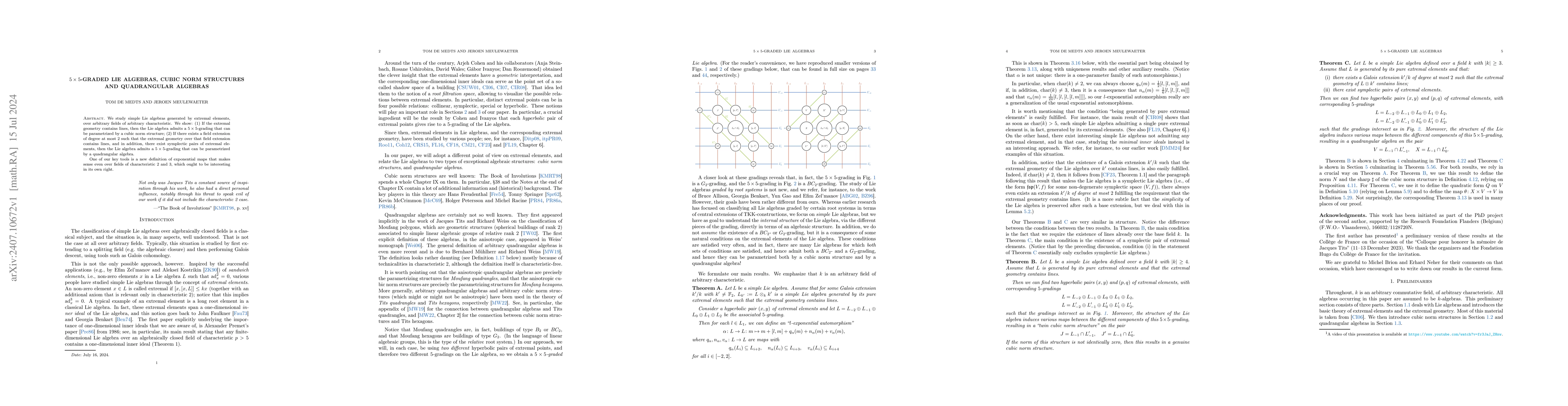 Thumbnail for $5 \times 5$-graded Lie algebras, cubic norm structures and quadrangular
  algebras