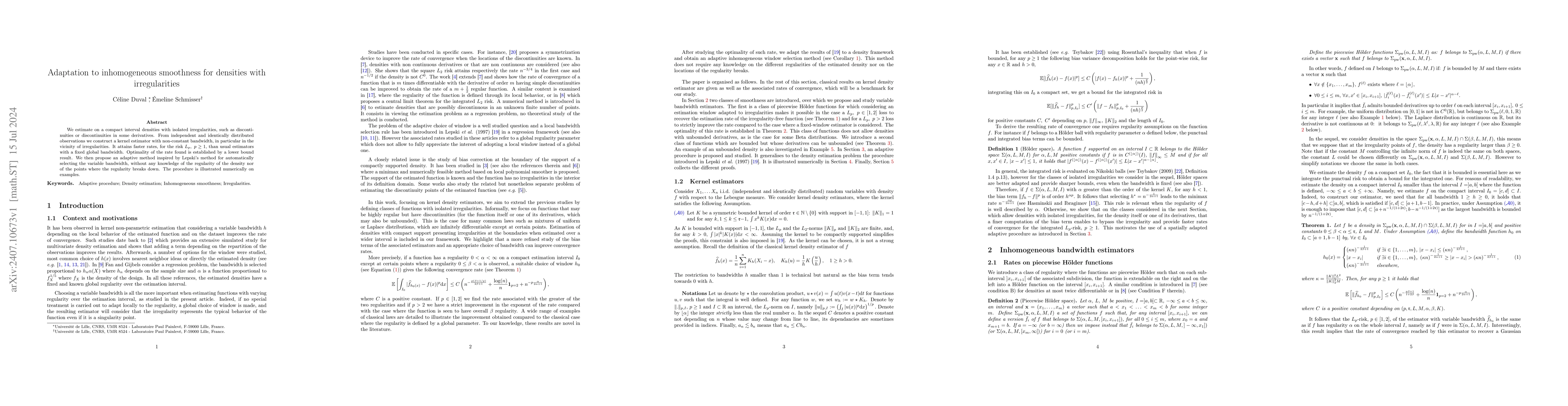 Thumbnail for Adaptation to inhomogeneous smoothness for densities with irregularities