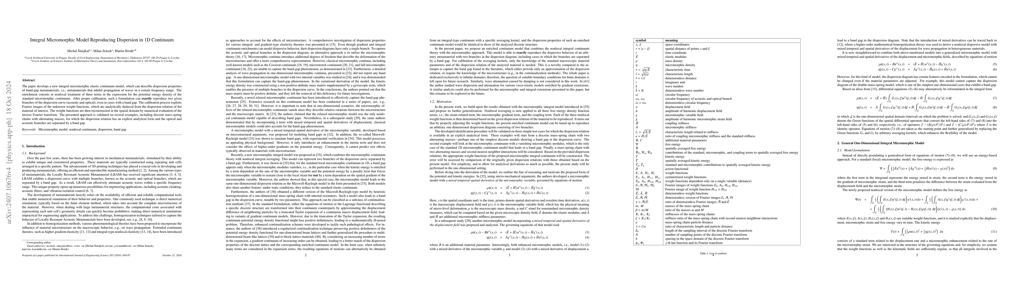 Thumbnail for Integral Micromorphic Model Reproducing Dispersion in 1D Continuum
