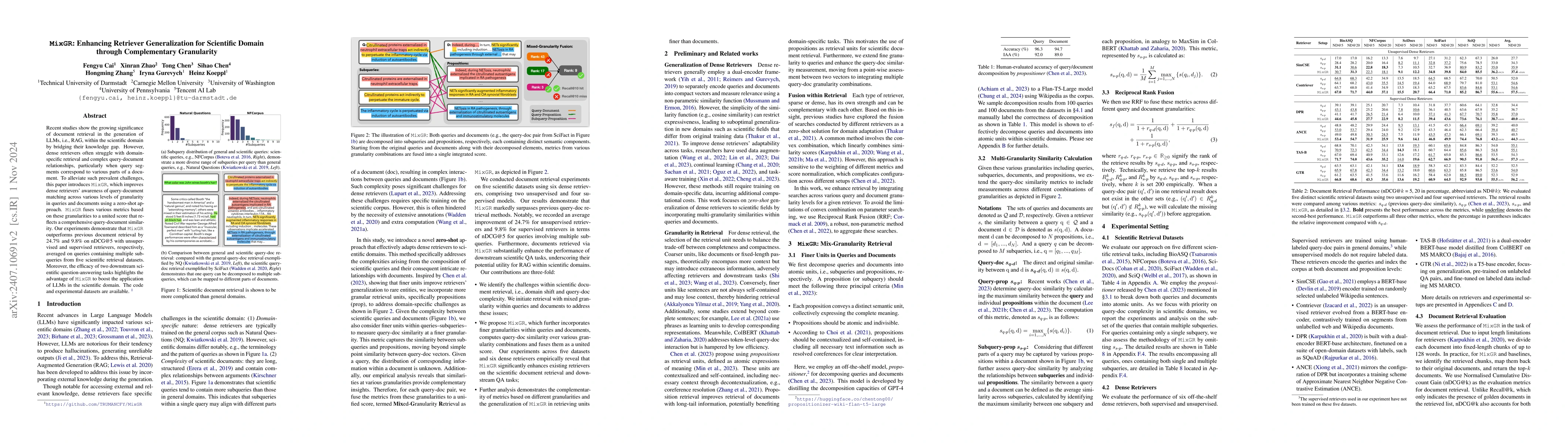 Thumbnail for $\texttt{MixGR}$: Enhancing Retriever Generalization for Scientific
  Domain through Complementary Granularity