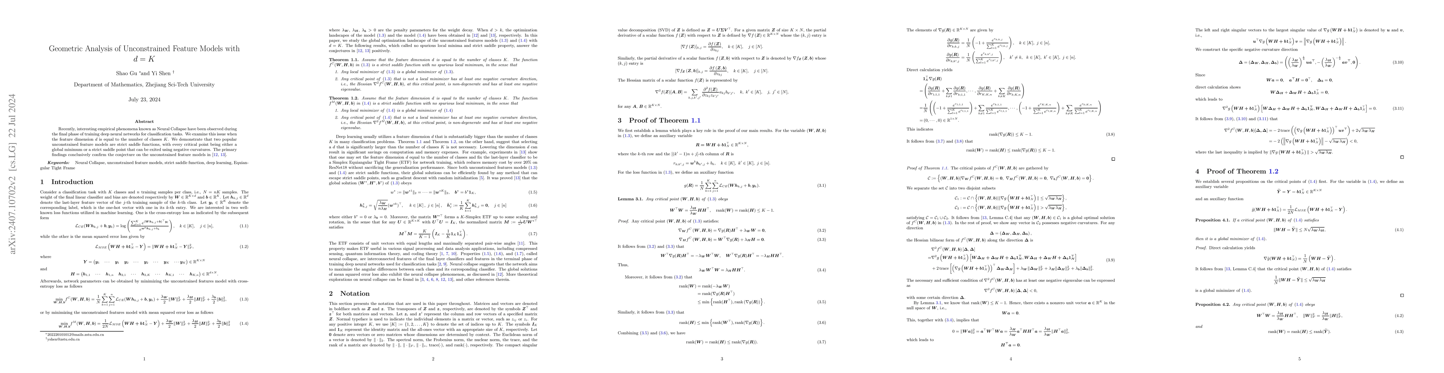 Thumbnail for Geometric Analysis of Unconstrained Feature Models with $d=K$