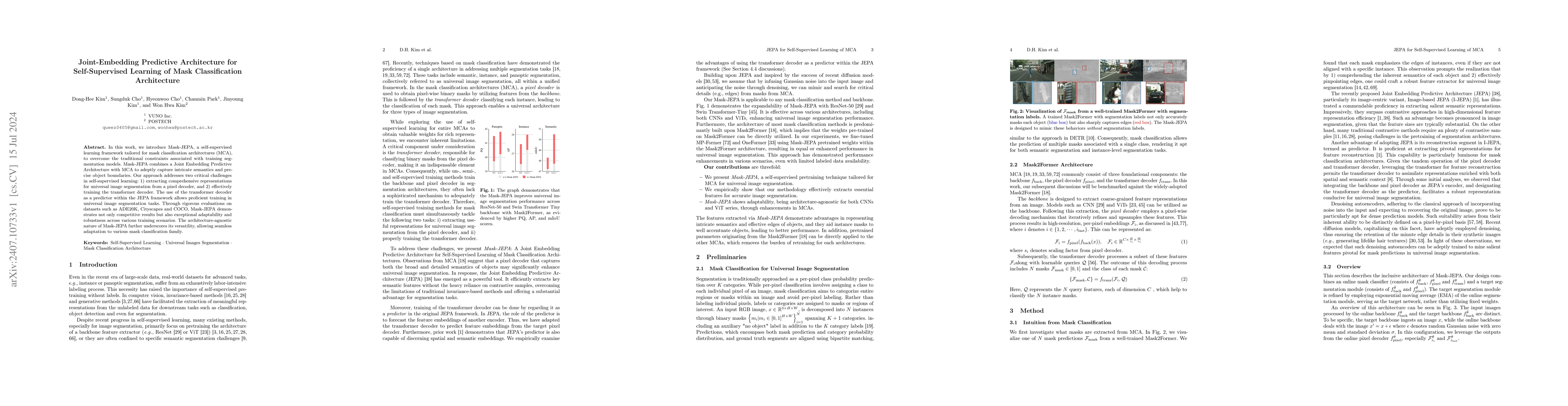 Thumbnail for Joint-Embedding Predictive Architecture for Self-Supervised Learning of
  Mask Classification Architecture