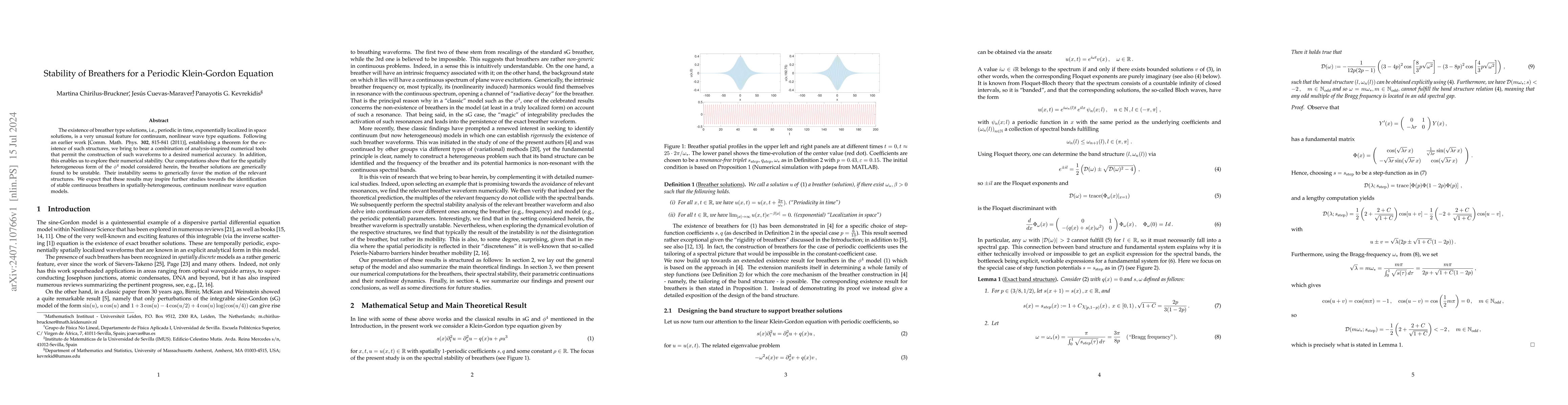 Thumbnail for Stability of Breathers for a Periodic Klein-Gordon Equation