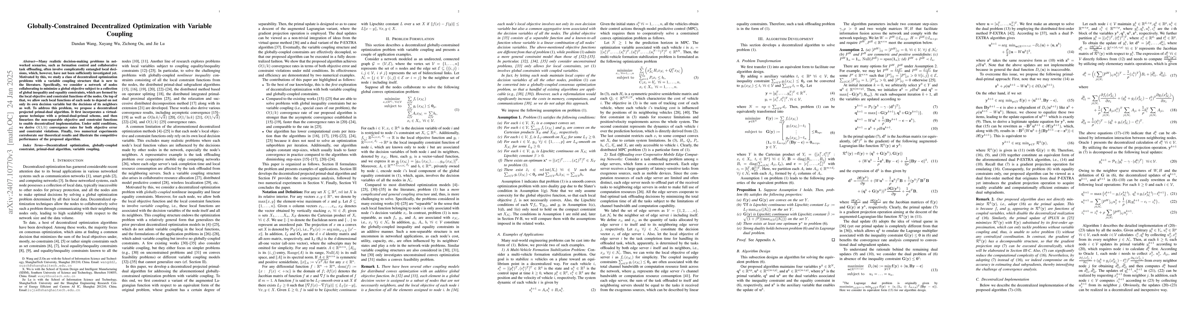 Thumbnail for Globally-Constrained Decentralized Optimization with Variable Coupling