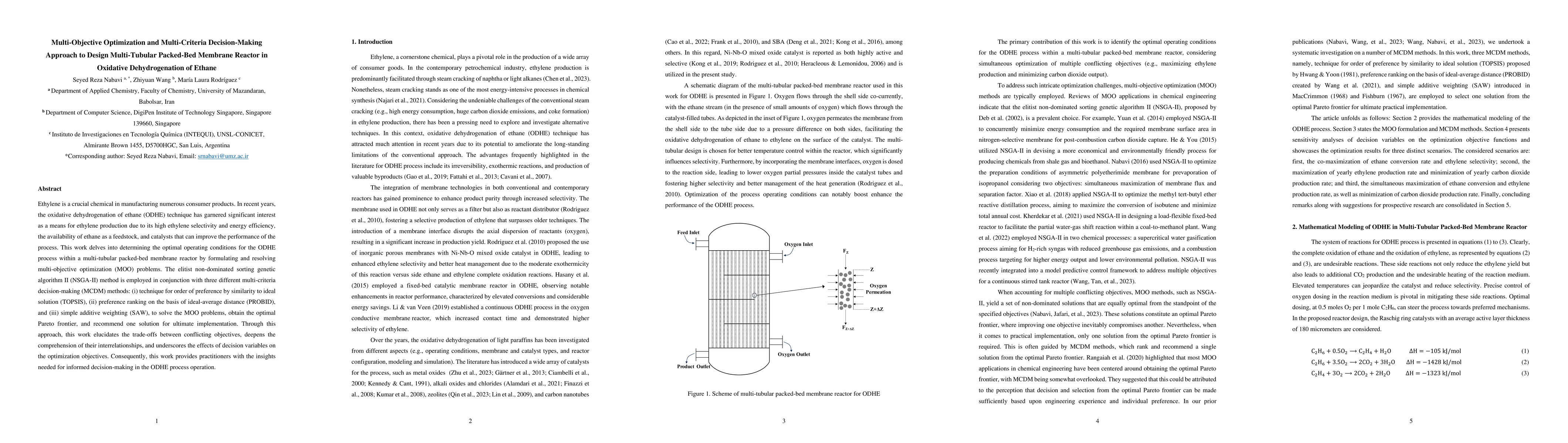 Thumbnail for Multi-Objective Optimization and Multi-Criteria Decision-Making Approach
  to Design Multi-Tubular Packed-Bed Membrane Reactor in Oxidative
  Dehydrogenation of Ethane