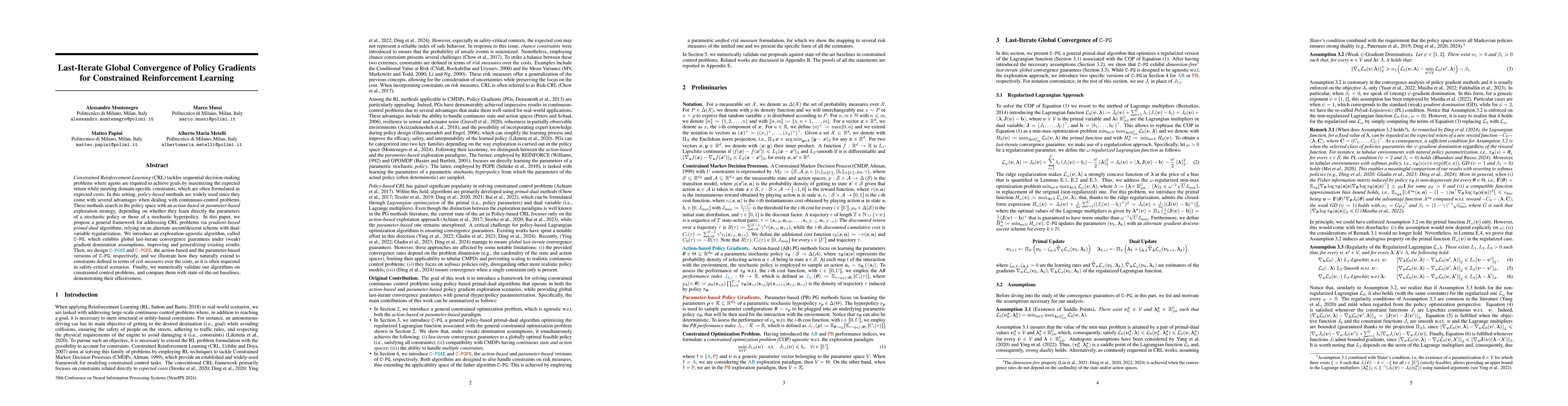 Thumbnail for Last-Iterate Global Convergence of Policy Gradients for Constrained
  Reinforcement Learning