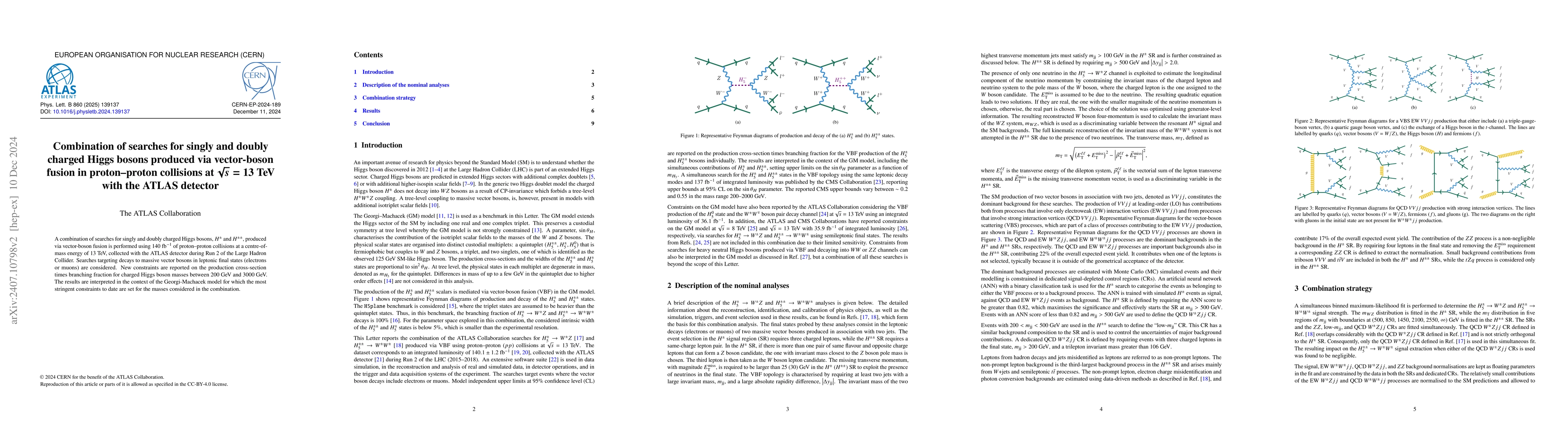 Thumbnail for Combination of searches for singly and doubly charged Higgs bosons
  produced via vector-boson fusion in proton-proton collisions at $\sqrt{s}=13$
  TeV with the ATLAS detector