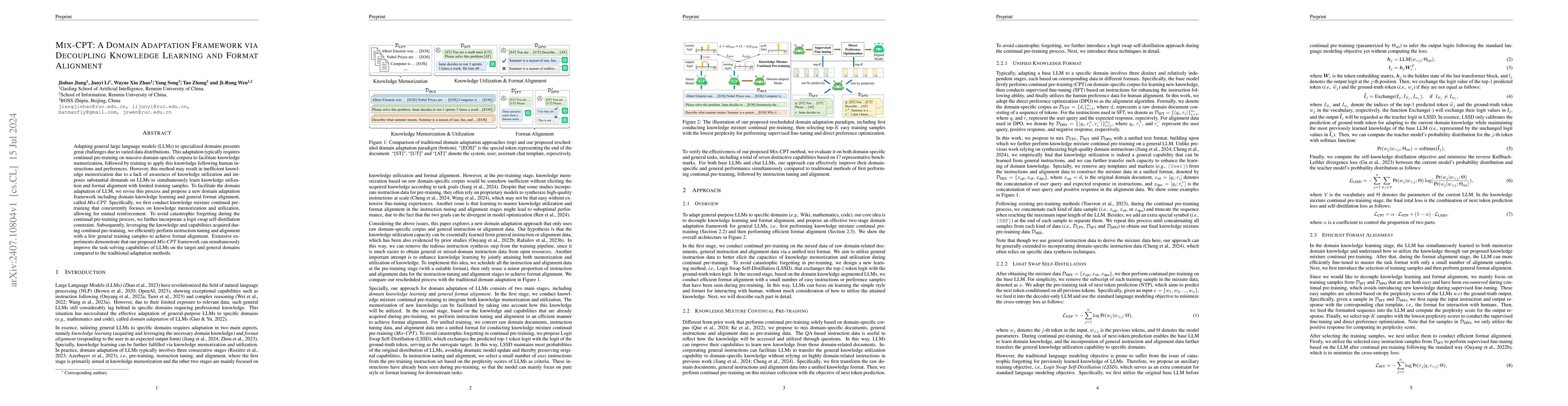 Thumbnail for Mix-CPT: A Domain Adaptation Framework via Decoupling Knowledge Learning
  and Format Alignment