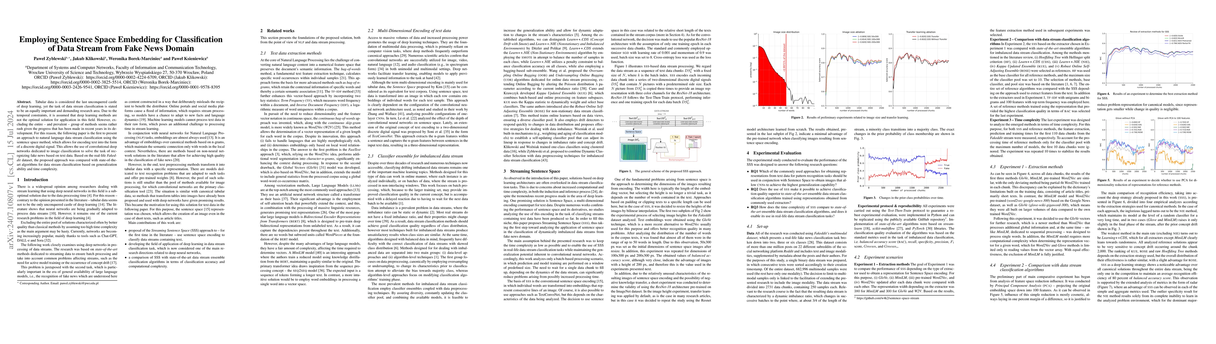 Thumbnail for Employing Sentence Space Embedding for Classification of Data Stream
  from Fake News Domain