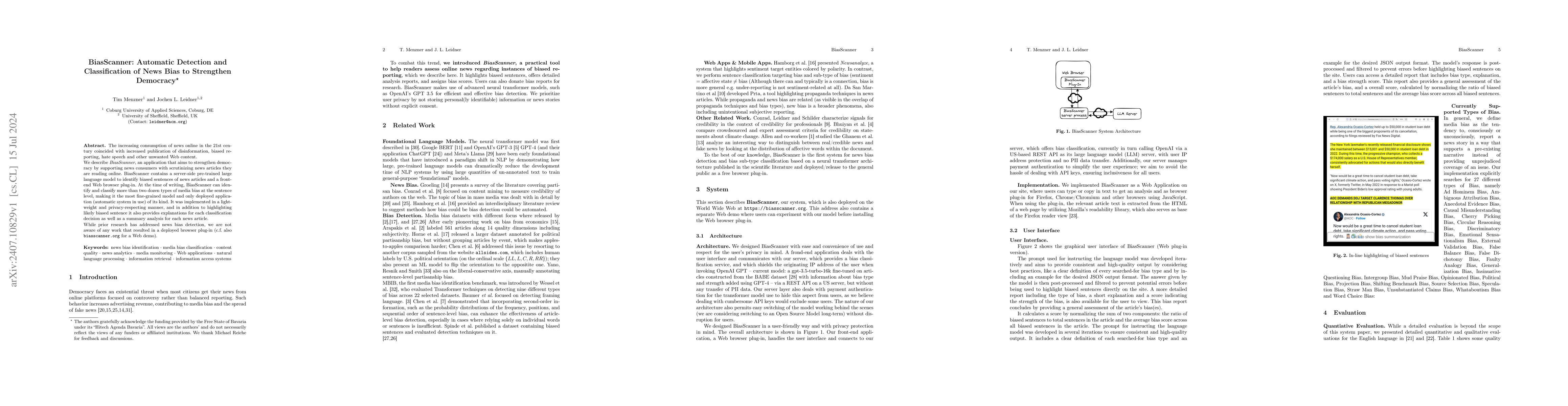 Thumbnail for BiasScanner: Automatic Detection and Classification of News Bias to
  Strengthen Democracy