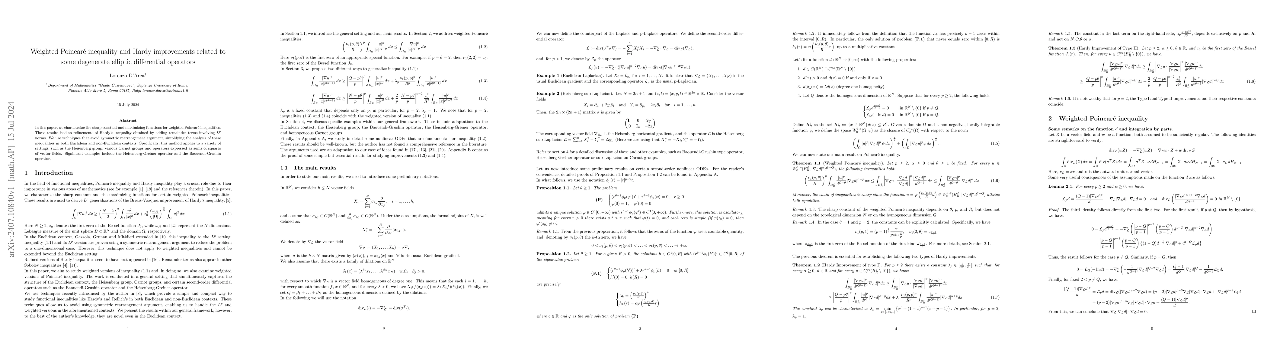 Thumbnail for Weighted Poincaré inequality and Hardy improvements related to some
  degenerate elliptic differential operators