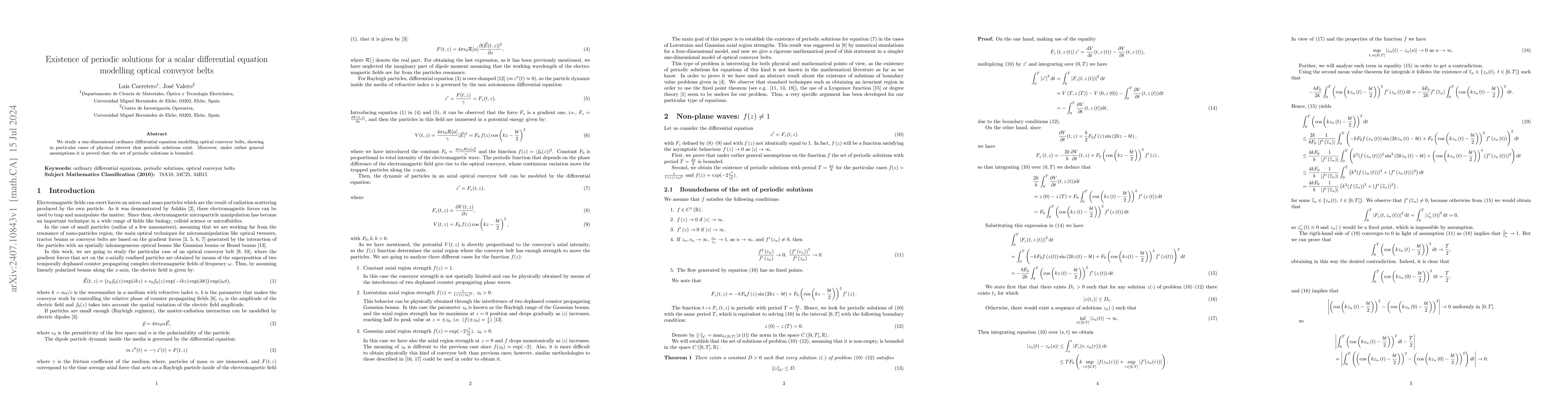 Thumbnail for Existence of periodic solutions for a scalar differential equation
  modelling optical conveyor belts