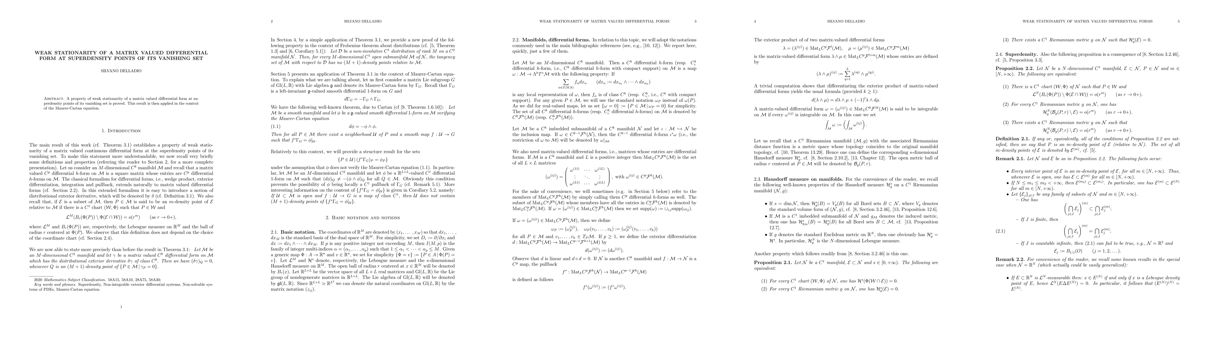 Thumbnail for Weak stationarity of a matrix valued differential form at superdensity
  points of its vanishing set