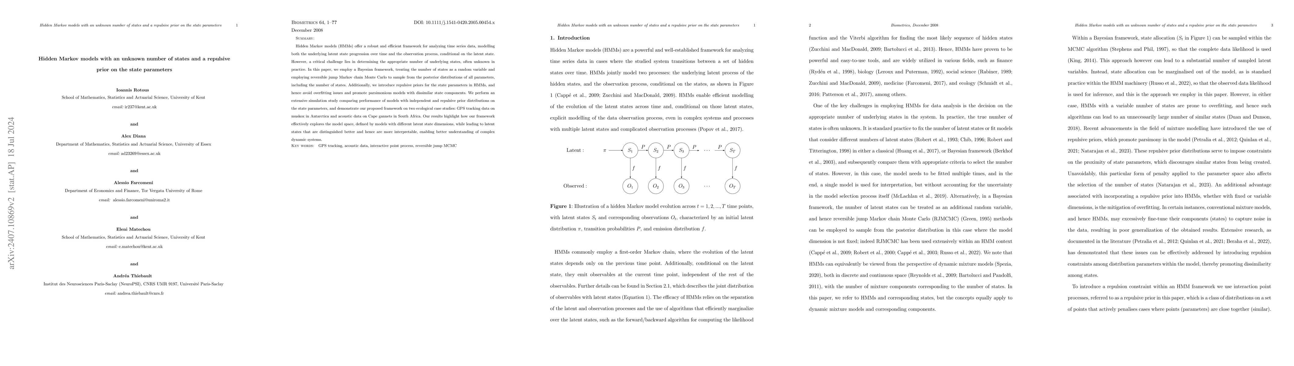 Thumbnail for Hidden Markov models with an unknown number of states and a repulsive
  prior on the state parameters