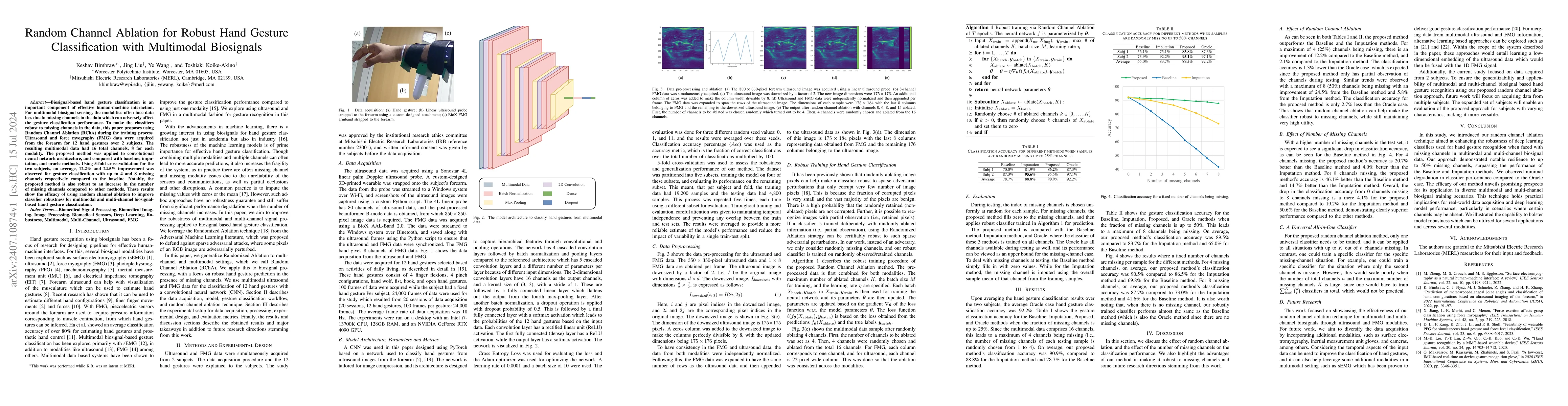 Thumbnail for Random Channel Ablation for Robust Hand Gesture Classification with
  Multimodal Biosignals