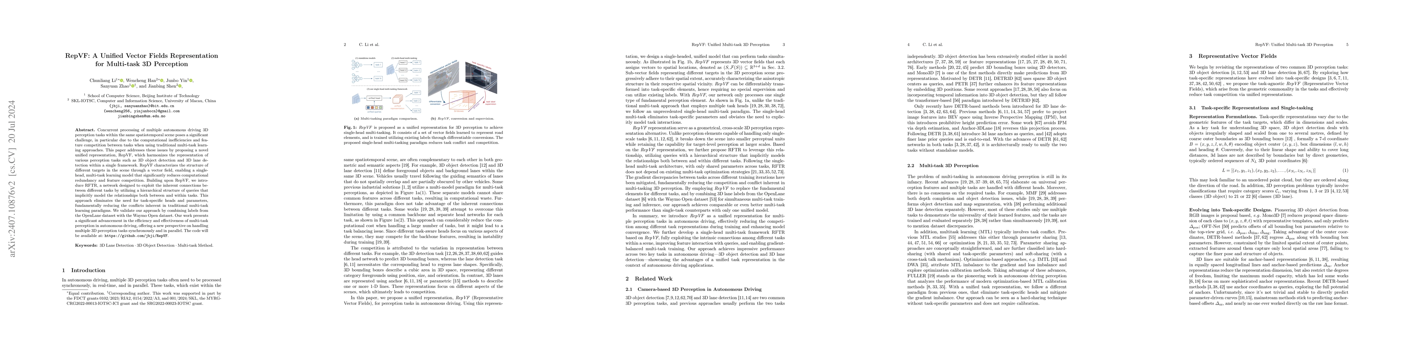 Thumbnail for RepVF: A Unified Vector Fields Representation for Multi-task 3D
  Perception