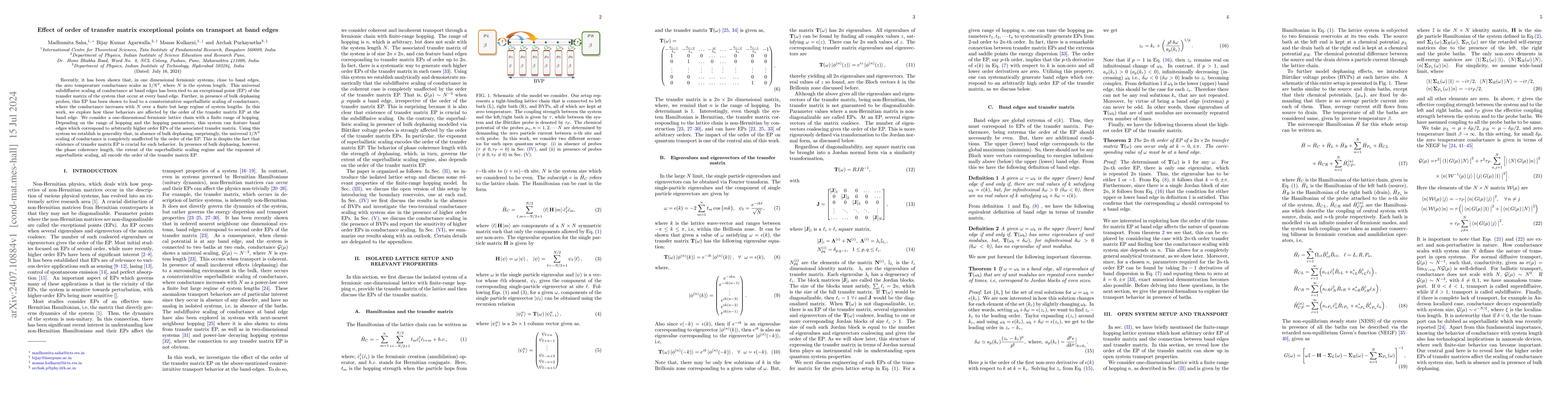 Thumbnail for Effect of order of transfer matrix exceptional points on transport at
  band edges