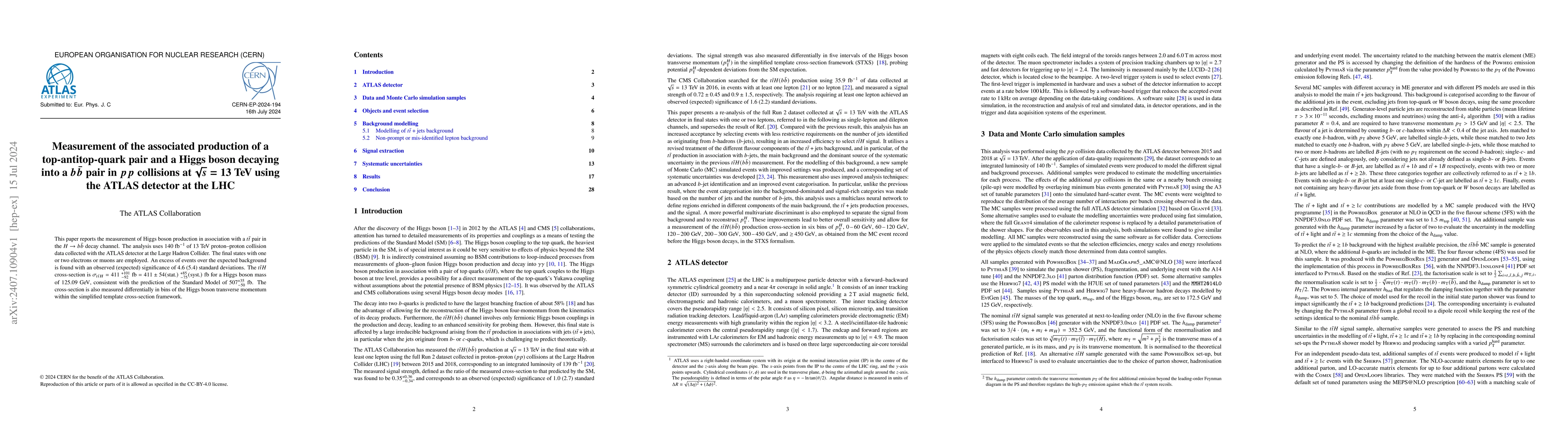 Thumbnail for Measurement of the associated production of a top-antitop-quark pair and
  a Higgs boson decaying into a $b\bar{b}$ pair in $pp$ collisions at
  $\sqrt{s}=13$ TeV using the ATLAS detector at the LHC
