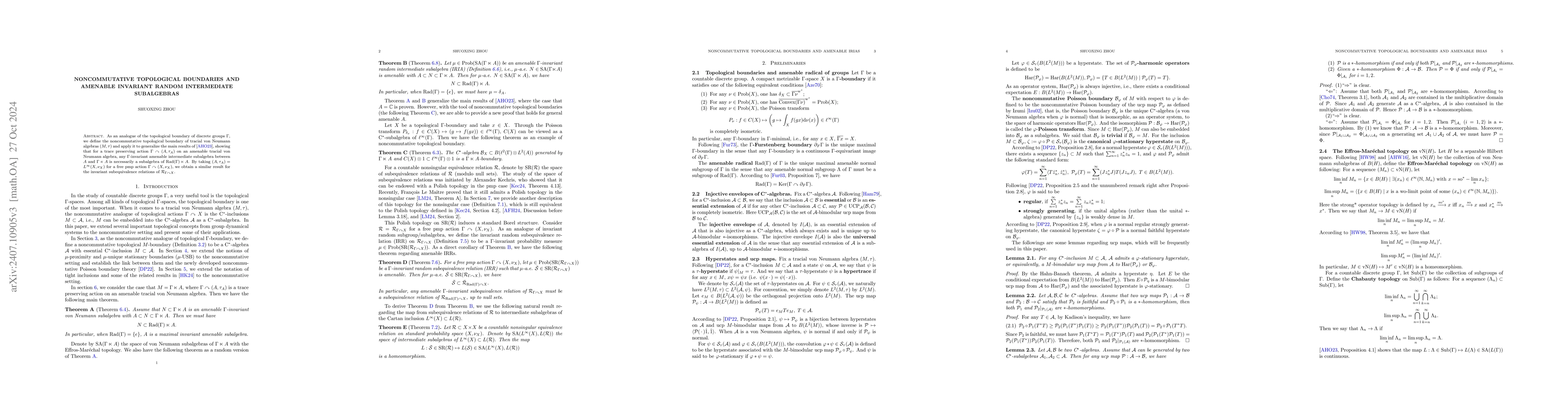 Thumbnail for Noncommutative topological boundaries and amenable invariant random
  intermediate subalgebras