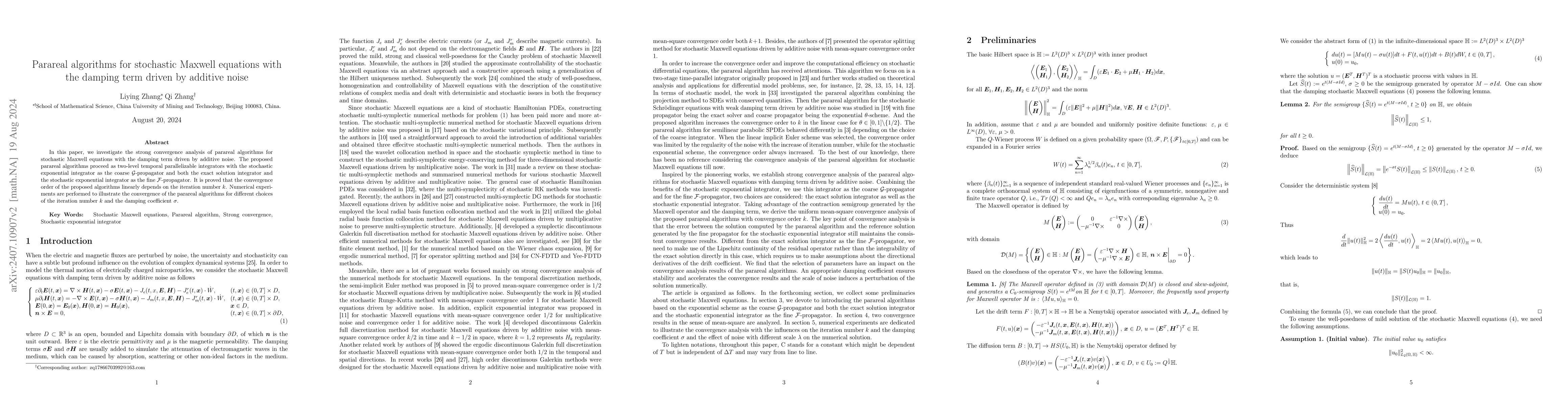Thumbnail for Parareal algorithms for stochastic Maxwell equations with the damping
  term driven by additive noise